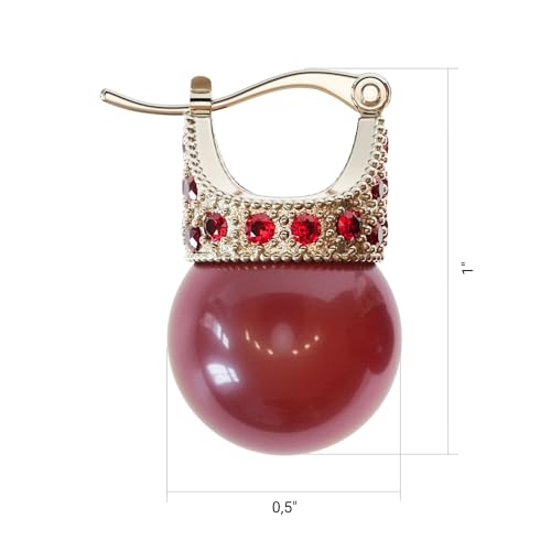 Glass Pearl Earrings Crystal Accent Crown Shape for Wedding, Bridal, Formal & Fashion - color: Deep Red