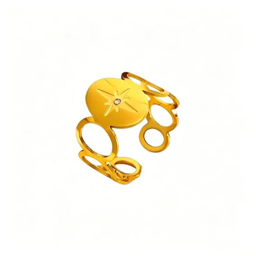 18K Gold Plated Adjustable Rings for Women, 316L Stainless Steel Open Band Gold Jewelry Collection, Hypoallergenic Size 6-9 Adjustable Stackable Rings, Tarnish Free Trendy Gift for Her - color: Star Disk