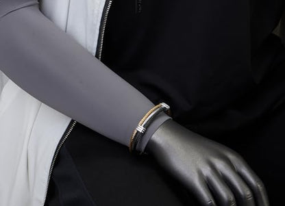 COOLSTEELANDBEYOND Men Women Stainless Steel Twisted Cable Adjustable Cuff Bangle Bracelet - color: N-Metal Color: Black & Gold & Silver