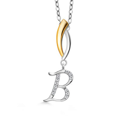 Gem Stone King Initial Pendant Necklace Letter A to Z Alphabet | 925 Sterling Silver | White Moissanite | Gift Women Mother's Day Christmas Wife Mom Girlfriend Anniversary Birthday | By Keren Hanan - style: Initial B