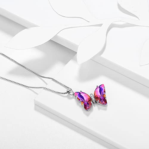 Aurora Tears Butterfly Necklace Earrings Ring Bracelet - Women 925 Sterling Silver Animal Butterflies Birthstone Pendant Crystal Wedding Birthday Jewelry - color: pendant-B.February