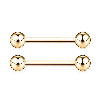 PEAKLINK Internally Threaded Nipple Rings Titanium Nipple Bars Piercing Jewelry 1 Pair Tongue Rings Eyebrow Jewelry Bridge Piercings - color: Gold Nipple Straight Barbell