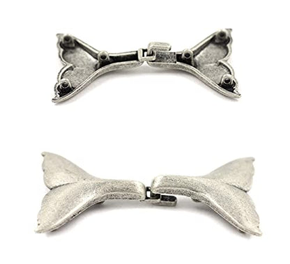 bezelry 3 Pairs Whale Tail Cape or Cloak Clasp Fasteners. 62mm x 35mm Fastened. Sew On Hooks and Eyes Cardigan Clip (Antique Silver) - color: Antique Silver