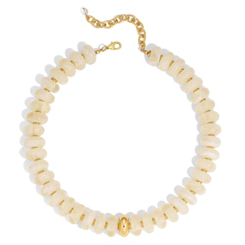 Chunky Colorful Bead Necklace Summer Fashion Statement Boho Beaded Chunky Necklace for Women Adjustable Length Lightweight Cool Suitable for Beach Vacation Daily Wear & Summer Parties - color: Beige