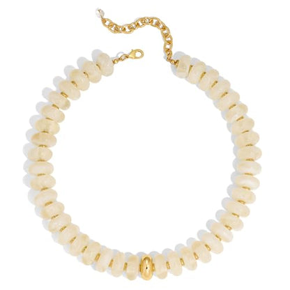 Chunky Colorful Bead Necklace Summer Fashion Statement Boho Beaded Chunky Necklace for Women Adjustable Length Lightweight Cool Suitable for Beach Vacation Daily Wear & Summer Parties - color: Beige