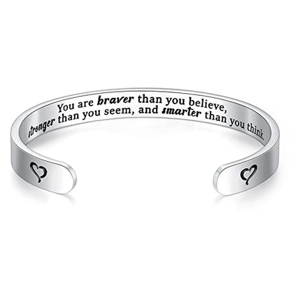 SAM & LORI Personal Bracelets for Teens/Women-Inspirational Jewelry Gifts (Various Designs) for Daughter/Sister/Mom/Friends-Adjustable Bracelet in a Pretty Gift Box - style: 2 You are braver than you believe... (New)