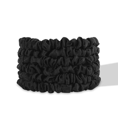 SILKIE x6 Set 100% Pure Mulberry Silk Black Noir Dark Midnight Neutral Skinny Scrunchies Travel Pouch Everyday Hair Ties Elastics Hair Care Ponytail Holder No Damage (Midnight) - color: Midnight