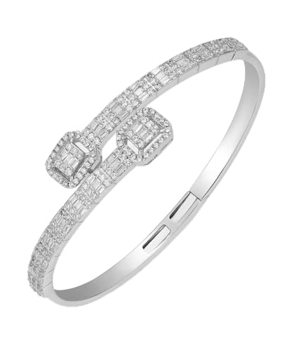LuxeFlex Iced Out Diamond-Studded Butterfly Cuff Bracelet for Women, Men, and Teen Girls - 14K Gold Plated Bangle with Baguette CZ Stones, Perfect Birthday or Graduation Jewelry Gift for Best Friends - color: Square/Silver