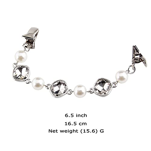 COLORFUL BLING Pearl Crystal Sparkling Teardrop Chain Dresses Shawl Clip Retro Sweater Collar Clips Retro Cardigan Clip Shawl Clips Glove Clips Clasp Dress Shirt Brooch Clip for Men and Women-1