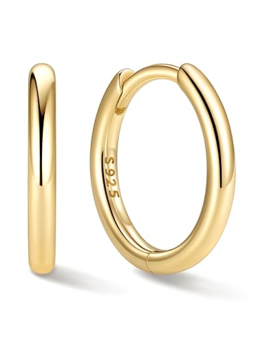 ChicSilver 925 Sterling Silver Hoop Earrings for Women Silver Huggie Hoops | Hypoallergenic 925 sterling silver hoops in 8/10/12/14/16/18/20MM, available in Gold/Silver/Rose Gold/Black. - color: Gold, size: 10mm