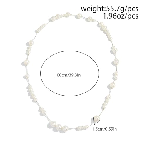 Dainty Floating Pearl Choker Necklace Invisible Thread Station Pearl Necklace Delicate White Faux Pearl Strand Minimalist Wedding Bridesmaid Jewelry for Women