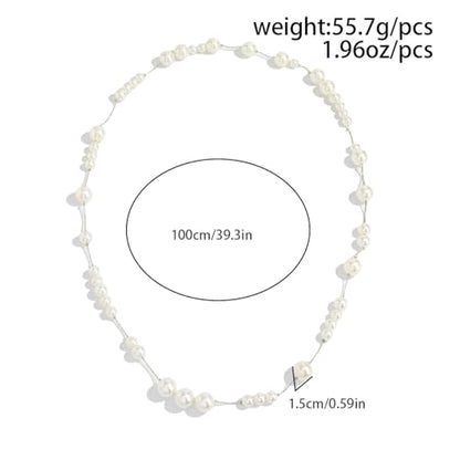 Dainty Floating Pearl Choker Necklace Invisible Thread Station Pearl Necklace Delicate White Faux Pearl Strand Minimalist Wedding Bridesmaid Jewelry for Women