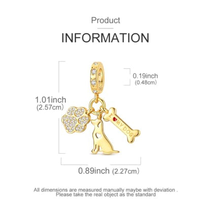 14K Gold Plated Charms for Bracelets Necklace Star Moon Cross Beads Woman | 925 Sterling Silver Charms Butterfly Cute Cat Dog Evil Eye Lucky Bracelet Beads Aesthetic Peandant Jewelry Gift for Mom - color: gold dog paw