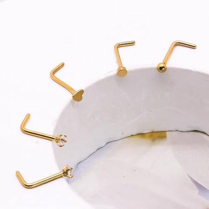 3 Pcs 14K Gold Filled Nose Studs 20G Stainless Steel Stud Nose Ring 2mm/2.5mm/3mm Round CZ L Bend Nose Stud Hypoallergenic Nose Piercing - color: gold 5