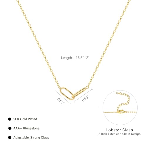HERIER Cute Heart Necklace Dainty 18k Gold Plated Tiny Heart Pendant Choker Necklaces Small Gold Love Open Heart Chain Necklace for Women Simple Gold Necklace for Women Trendy Jewelry - color: Paperclip Necklace-Gold