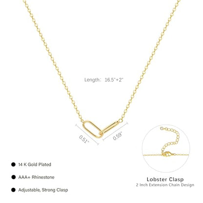 HERIER Cute Heart Necklace Dainty 18k Gold Plated Tiny Heart Pendant Choker Necklaces Small Gold Love Open Heart Chain Necklace for Women Simple Gold Necklace for Women Trendy Jewelry - color: Paperclip Necklace-Gold