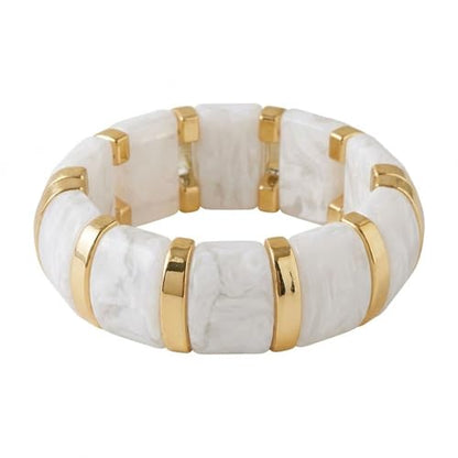 YBMYCM Acrylic Chunky Bangles Bracelets for Women Resin Gold-plated Stackable Stretch Bracelet Wide Wristbands Gift Jewelry - color: White