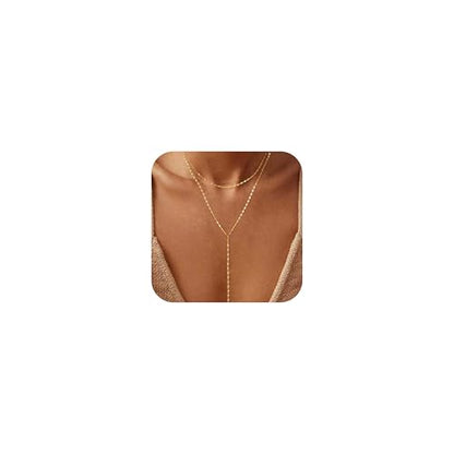 Lariat Necklace for Women, Non Tarnish Dainty Chain Stackable 14K Gold Plated Cute Trendy Layered Necklaces Elegant Jewelry Gift for Women Her - color: Gold, style: YCL
