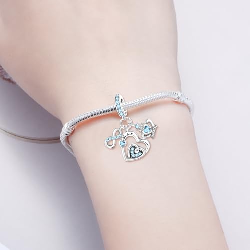 3PCS Birthstone Stone Charms for Charms Bracelet 925 Sterling Silver Infinity Love Heart Crown Dangle Charms Spacer Stopper Beads for Bracelets and Necklaces, Birthday Mother's Day Christmas Gifts For Women. - color: 03 Mar. 3PCS