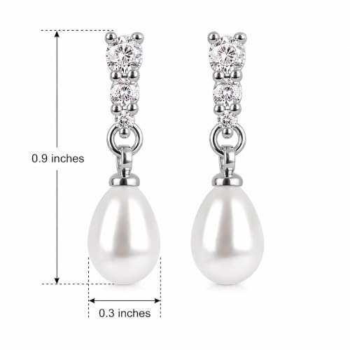 Pearl Earrings for Women, 14k Gold Plated Trendy Diamond Pearl Drop Earrings Hypoallergenic Dainty Bridal Gifts Wedding jewelry for Women - color: Silver-Pearl Style A