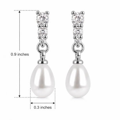 Pearl Earrings for Women, 14k Gold Plated Trendy Diamond Pearl Drop Earrings Hypoallergenic Dainty Bridal Gifts Wedding jewelry for Women - color: Silver-Pearl Style A