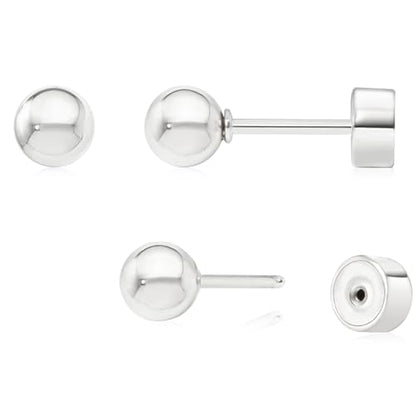 Sweetkiki Threadless Flat Back Earrings, 14K Gold Plated Ball Stud Earrings Hypoallergenic | Cartilage Earring | Helix Piercing Jewelry | Tragus Piercing Jewelry | Push in Flatback Earrings for Women Men - color: Silver, size: 4 Millimeters