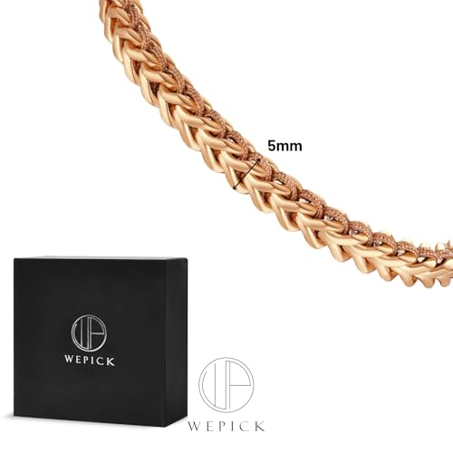 18K Gold-Plated Bracelets for Men Franco Link Chain Adjustable | Stainless Steel Bracelet, Gold Beads Bracelet, Handcrafted Braided, Mens Jewelry Birthday Gift for Men - color: Rose Gold