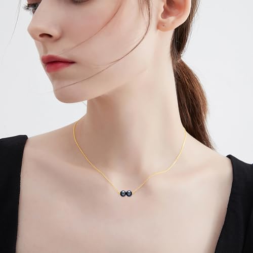KECHO 14K Real Gold Beads Pendant Necklace Solid Yellow Gold Jewelry Anniversary Birthday Gifts for Women - color: Black Pearl 2