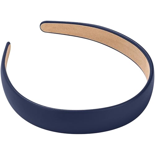 WantGor 1 Inch PU Leather Headband, Wide Padded Hairband Fashion Hair Bands | Cute Womens Headbands Holiday DIY Hair Accessories (Navy Blue) - color: Navy Blue