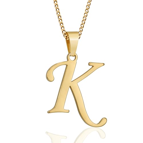 Suweibuke Initial Necklace for Men Women Boys Girls, 18K Gold Plated 26 Letters Pendant Necklace, Personalized Jewelry Gifts - color: Gold--1K