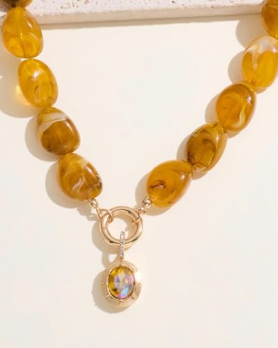 Chunky Colorful Bead Necklace Summer Fashion Statement Boho Beaded Chunky Necklace for Women Adjustable Length Lightweight Cool Suitable for Beach Vacation Daily Wear & Summer Parties - color: Brown-A