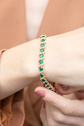 B. BRILLIANT Sterling Silver Genuine, Created or Simulated Gemstone Round S Design Tennis Bracelet for Women - color: Peridot - Gold Flash