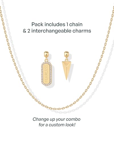PAVOI 14K Gold Plated Dainty Necklace with Removable Charms Set for Women | 2 and 3-Pack Small Motif & Mantra Pendants, Adjustable Chain Gold Charm Necklace, Cute Jewelry Gifts - style: Fearless Pack