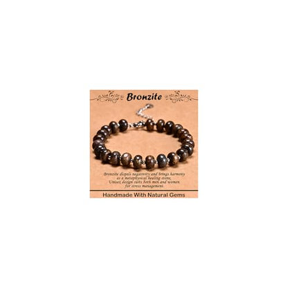 Natural Healing Gemstone Bracelet Handmade Yoga Stretch Elastic Bracelet Stress Relief Crystal Jewelry for Men and Women - color: Bronzite (Release Pressure), size: 5x8