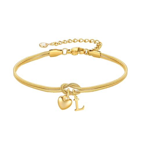 M MOOHAM Initial Knot Bracelets for Women - Gifts for Kids Girls, 18K Gold Plated Letter Bracelets for Women Teen Girls, Dainty Knot Bracelet Jewelry Womens Bridesmaid Birthday Gifts - color: L