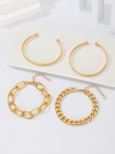 Alegend 14K Gold Plated Stackable Multilayer Bracelets + Titanium Steel(Not Rust, Resist Corruption, Easily Clean) 18K Gold Plated Single Bracelets - color: 14K Gold Plated Four-Layered A