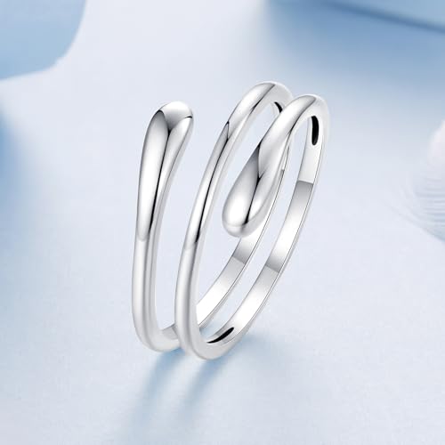 MUNDELL 925 Sterling Silver Simple Multi-layer Leaf Adjustable Ring Green Lucky Leaves Statement Ring for Women Promise Ring Fine Jewelry - color: Silver White