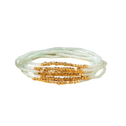 Boho Stackable Seed Beaded Bracelet Set for Women Colorful Multilayered Gold Beads Stretch Bracelets Summer Beach Bohemian Jewelry Gift - color: Light Green