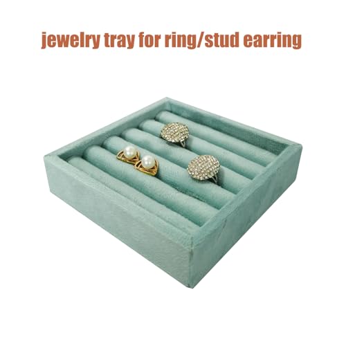 SCIKHETF Velvet Ring Earrings Studs organizer Tray Small Ring Insert Display Tray 5 Slots Stackable (Light Blue) - color: Light Blue