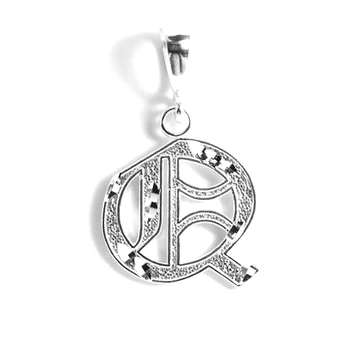 Personalized Gothic Old English Sterling Silver Initial A-Z Pendant. - style: Q