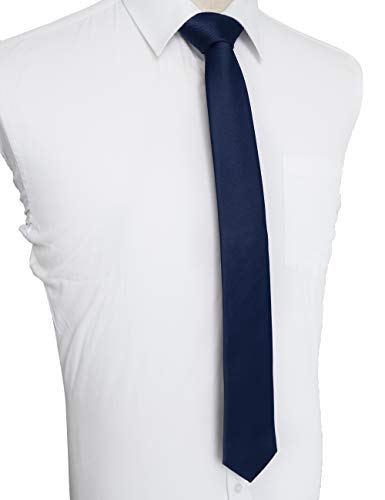 JEMYGINS 2.4" Solid Color Skinny Tie and Pocket Square with Tie Clip Sets for Men (6cm) - color: Navy Blue