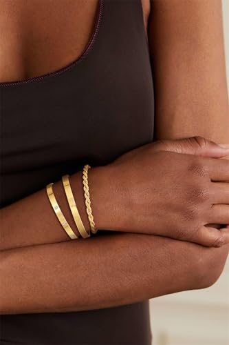14K Gold Plated Stackable Bangle Bracelets for Women | Dainty Cuff Bracelets, Stackable for Women, Waterproof Bracelet Stack, Gold Jewelry Gifts Trendy Adjustable Accessories - color: 3-layer-C-Gold