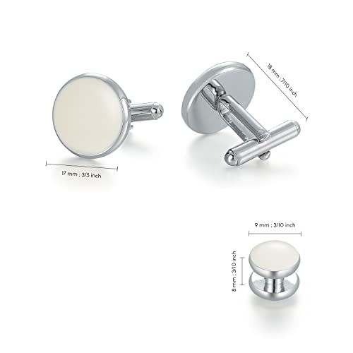 wynameleri Mens Cufflinks and Studs Set Blanks Round 4 Colors Shirt Tuxedo Buttons Packed in Cufflink Box for Business Wedding Jewelry - color: White