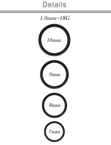 20G 18G 16G 14G 12G 10G Surgical Steel Hinged Clicker Segment Nose Rings Hoop Lip Rings Helix Cartilage Daith Tragus Sleeper Earrings Body Piercing for Women Men 6mm 8mm 10mm 12mm 14mm 16mm - color: Black-18G（1.0mm)-Inner Diameter: 7mm 8mm 9mm 10mm