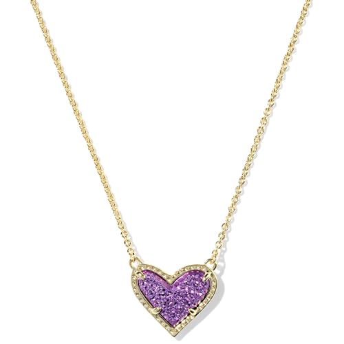 Kendra Scott Ari Heart Adjustable Length Pendant Necklace for Women, Fashion Jewelry - color: GOLD - PURPLE DRUSY