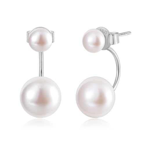 EAMTI Pearl Earrings for Women 925 Sterling Silver Double Freshwater Pearl Stud Drop Earrings Front Back Earring Jackets