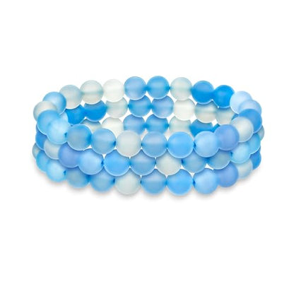 Bling Jewelry Genuine 8MM Gemstone Ball Bead Stretch Bracelet Stackable (3 Set) - color: Blue Agate
