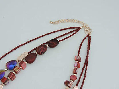 Coiris 3 Multi Layer Shell Glass Beaded Fashion Necklace for Women 21" - color: N0001-wine