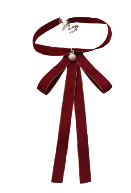 Fashion Ribbon Bow Tie Brooch Pins for Women Girls Crystal Pearl Uniform Pre-Tied Bowknot Corsage Party Ceremony Accessories - color: 104-wine Red