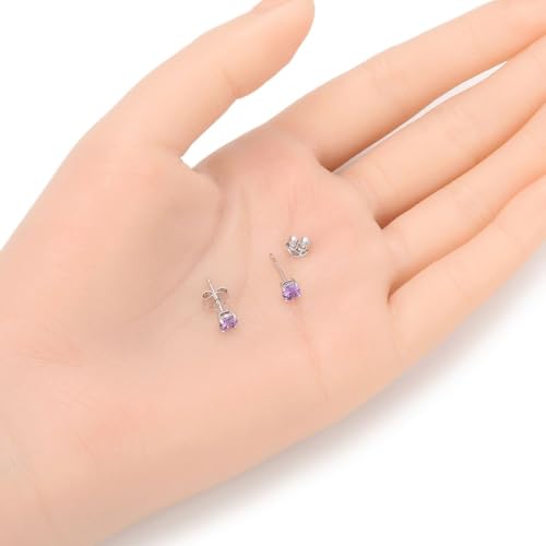 1 Pair Adabele Authentic Sterling Silver Birthstone Stud Earrings 4mm/0.25 Carat Tiny Cubic Zirconia Imitation Diamond Gemstone Hypoallergenic Nickel Free Tarnish Resistant Women Men Jewelry - color: February